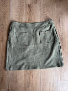 LOFT Suede Olive Green Mini Skirt